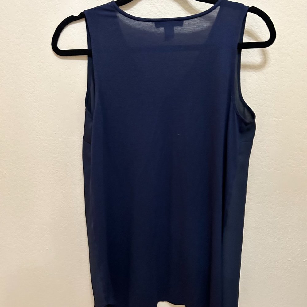 Inc International Concepts Flowing handkerchief hem, sleeveless, Navy Blouse. - Picture 5 of 5
